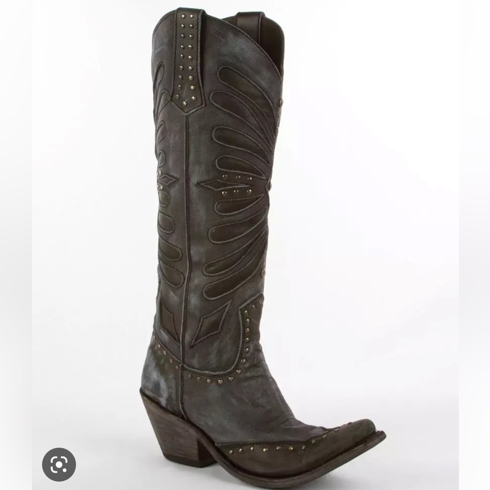 Liberty black butterfly inlay cowboy boots gray studded grafito bohemian gypsy